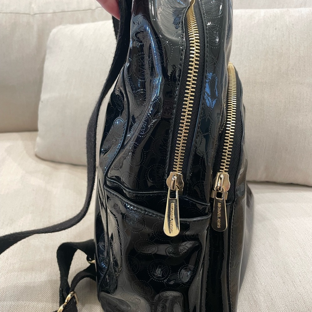 Michael Kors Black Leather Backpack with Gold Accents - Picture 6 of 8